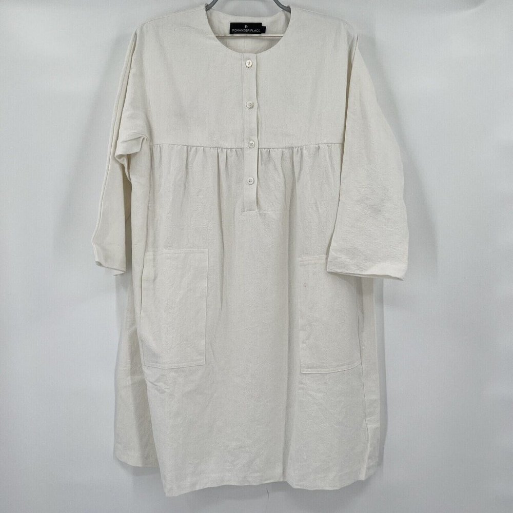 Pomander Place by Tuckernuck Women's White Fallon Babydoll Shirt Dress sz XS